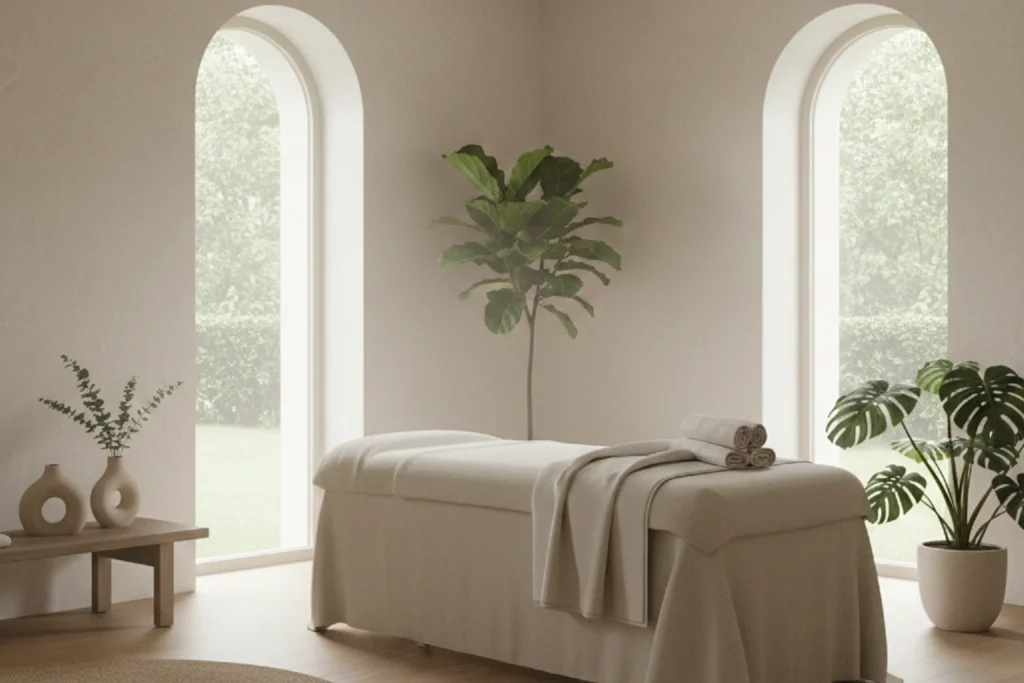 Cheiros de bem-estar em spa contemporâneo com atmosfera sensorial sofisticada