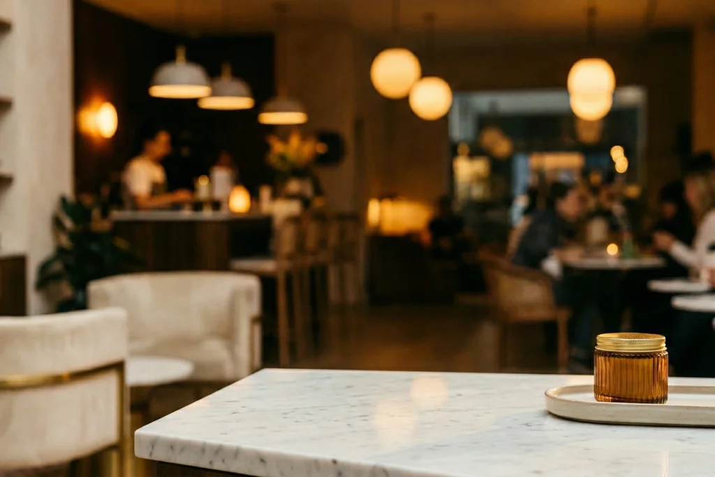 Ambiente comercial sofisticado, representando um ambiente que busca um cheiro marcante