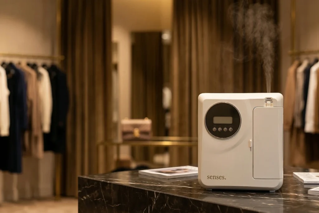 Difusor de fragrância para ambiente em loja de moda premium como parte de estratégia de marketing olfativo
