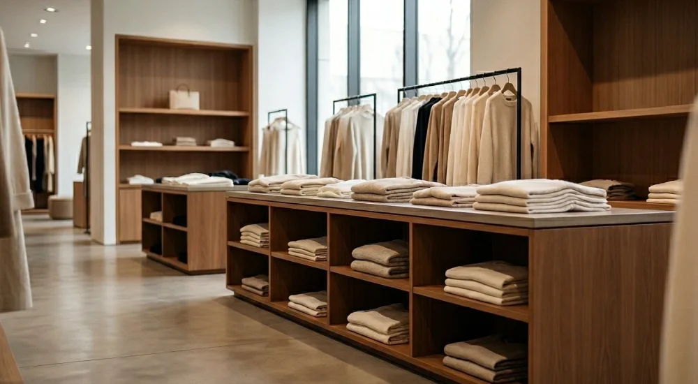 Loja de moda com atmosfera de organização e limpeza